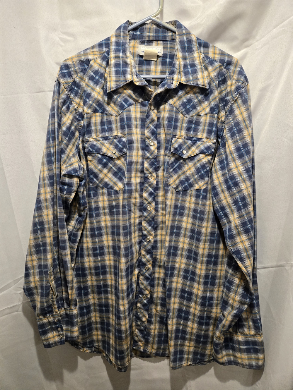 Wrangler Blue and Yellow Plaid Western Shirt